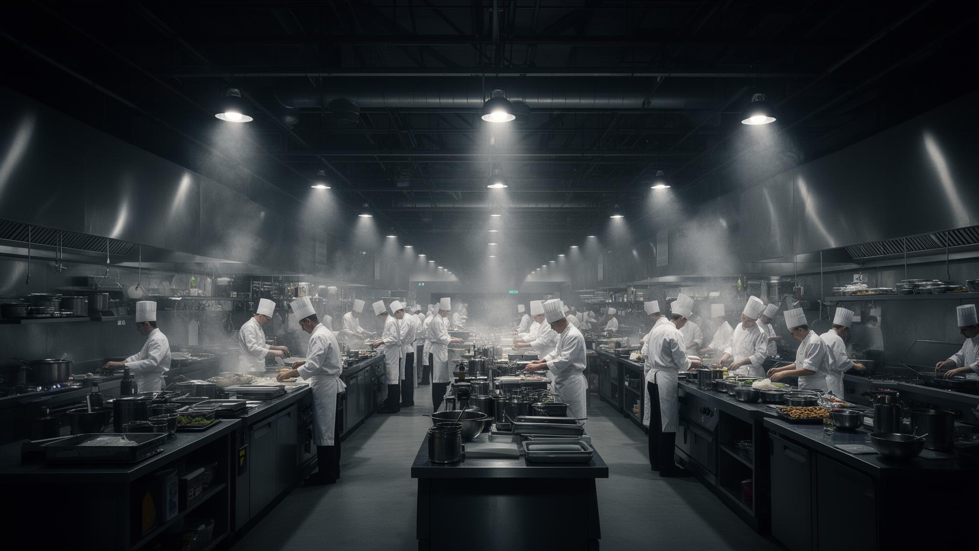Cocina profesional en una operación de restauración multicentro
